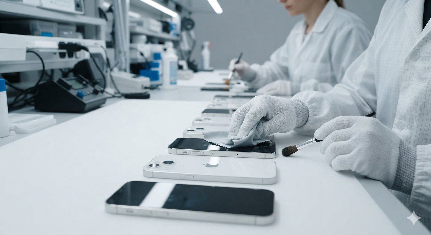品質チェック済みの綺麗で状態の良い中古iPhoneが並んでいる様子