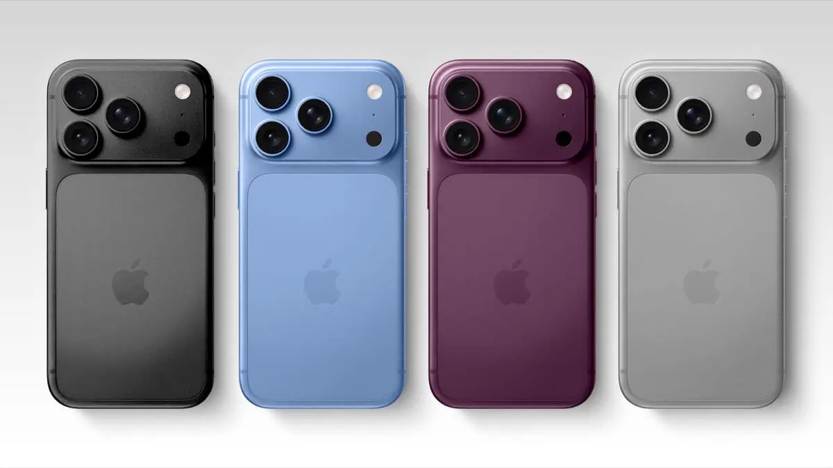 iPhone 18 Proで噂される新色のレンダリング画像。ダークチェリーとライトブルーが確実視され3色構成の説も