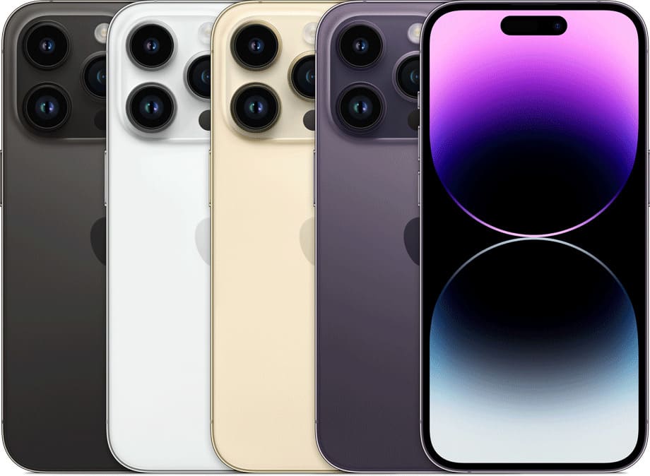 iPhone 14 Proのカラーバリエーション（スペースブラック・シルバー・ゴールド・ディープパープル）