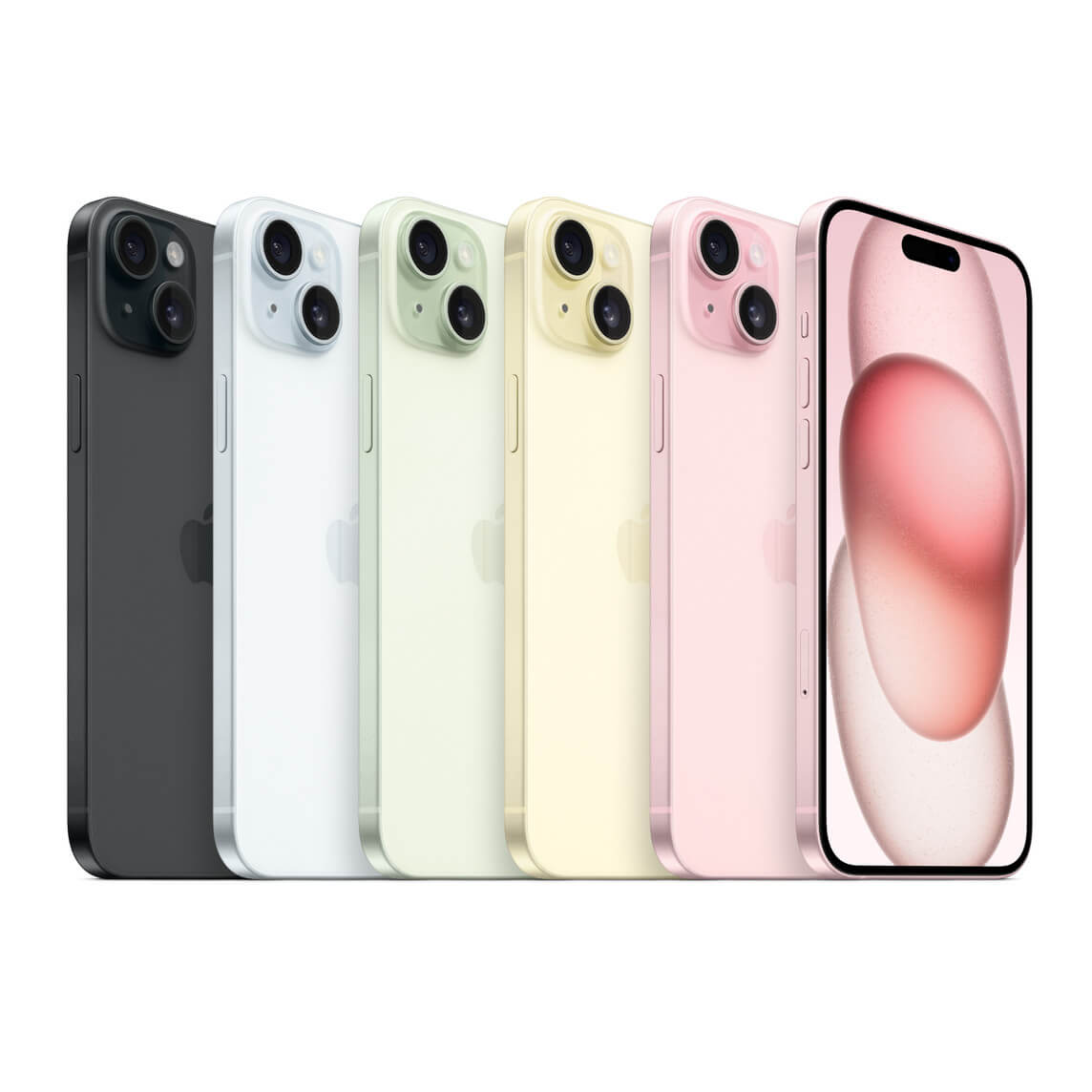 iPhone 15 Plusの5色アルミボディカラーバリエーション