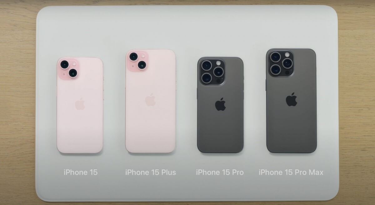 iPhone 15シリーズ4モデルの背面サイズ比較